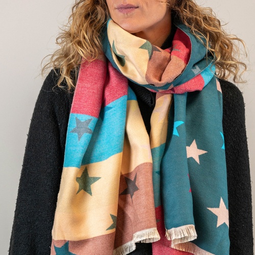 Teal Mix Star & Stripe Jacquard Scarf by Peace of Mind